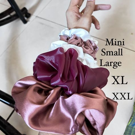 ✨ Scrunchie Lovers, We Got You Covered! ✨ Looking for the perfect scrunchie size? 🤔 Check out our size guide! We offer **5 sizes** from **Mini** to **XXL** – there’s something for everyone! 💫 Prices start at just **₹10**! Here’s what you get: ▪️ Scrunchies in **Mini, Small, Large, XL, and XXL**! ▪️ **Lots of colors** and fabrics like **satin, organza, crinkled, cotton, printed, net, georgette**, and more! ▪️ **Custom Colors** available to match your vibe! 🎨 ▪️ We also take **wholesale/bu... Xxl Scrunchies, Mini Scrunchies, Silk Scrunchies, Shopping List, Scrunchies, Custom Color, Size Guide, For Everyone, Satin