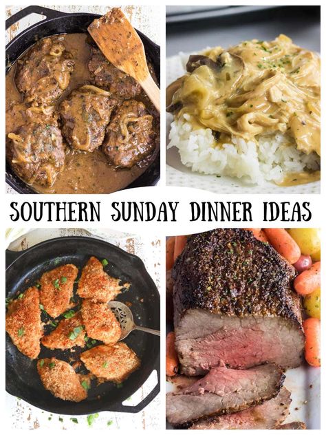 Dinner Ideas Southern, Southern Sunday Dinner, Southern Sunday Dinner Ideas, Crockpot Chicken And Dressing, Sunday Dinner Ideas, Southern Dinner, Skillet Dinner Recipes, Homemade Meatloaf, Beef Tips And Gravy