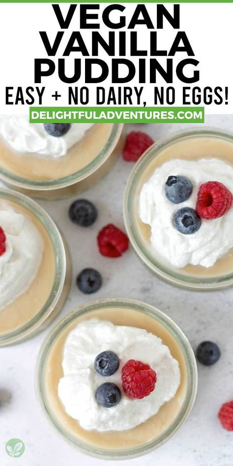 Vegan Vanilla Pudding, Gluten Free Pudding, Pudding From Scratch, Vegan Dessert Recipe, Dairy Free Pudding, Vanilla Pudding Recipes, Egg Free Desserts, Vegan Pudding, Vegan Gluten Free Desserts