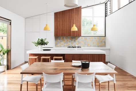 FIGR Architecture | Oakover Road | Hunting for George Single Wall Kitchen, Angled Ceiling, Big Kitchen, Contemporary Kitchen Design, Kitchen Trends, Wooden Cabinets, Beautiful Kitchens, Contemporary Kitchen, White Kitchen