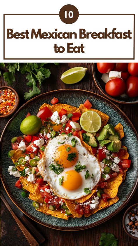 A colorful plate of Mexican breakfast dishes, including chilaquiles and huevos rancheros, served with fresh ingredients for a flavorful and authentic meal. Classic Mexican Dishes, Chilaquiles Aesthetic, Huevos Rancheros Breakfast, Mexican Breakfast Dishes, Breakfast Chilaquiles, Traditional Mexican Breakfast, Huevos Rancheros Recipe, Breakfast Nachos, Flavorful Meals