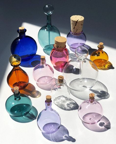 Kindred Black on Instagram: “What's left when your slow skincare is empty? Precious, candy-colored glass vials hand blown in the US. Each bottle comes with a handmade…” Slow Beauty, Glass Things, Seni Origami, Glass Vials, Bottle Design, Light And Shadow, The Earth, Colored Glass, Hand Blown