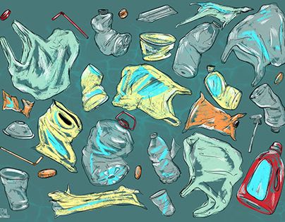 Plastic Pollution Illustration, Plastic In Ocean, Kolaj Art, Plastic Illustration, Plastic Drawing, Project Illustration, Whale Drawing, Ocean Drawing, Plastic Free July