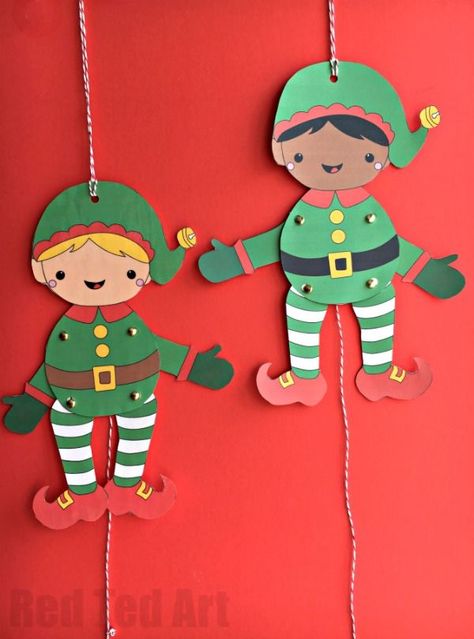 Elf On The Shelf Template Free Printable, Elf Workshop, Kindergarten Christmas Crafts, Elf Crafts, Red Ted Art, Easy Elf, Paper Puppets, Puppet Crafts, Christmas Paper Crafts