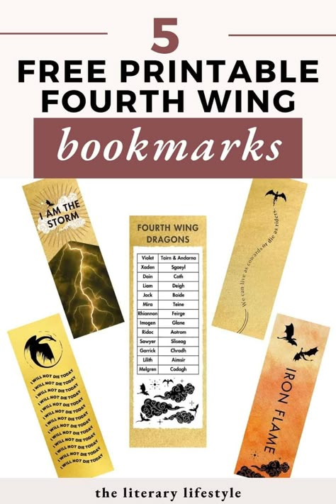 5 Free Fourth Wing Bookmarks (Printable PDF) Free Bookish Printables, Fourth Wing Bookmark Printable, Fourth Wing Party Ideas, Fourth Wing Book Club, Fourth Wing Party, Fourth Wing Bookmark, Wing Quotes, 4th Wing, Empyrean Series