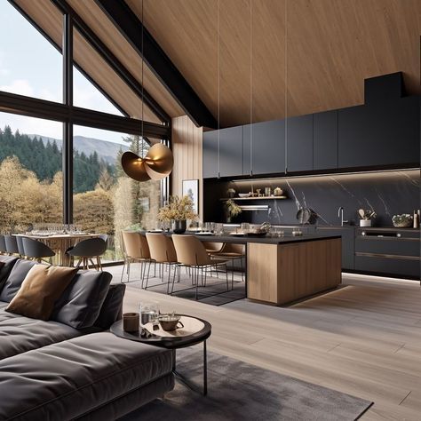 Scandinavian Modern House Interiors, Scandinavian Mountain House, Nordic House Interior, Modern Cabin Interior, Mountain Home Interiors, Modern Wooden House, Chalet Design, Modern Barn House, Guest Houses