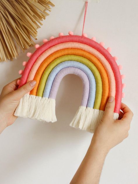 Macrame Rainbow Wall Hanging, Etsy Decor, Wall Living Room, Macrame Rainbow, Rainbow Wall Hanging, Rainbow Nursery, Wall Bedroom, Hanging Wall Mirror, Rainbow Wall