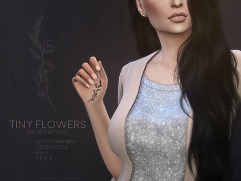 sugar owl's Tiny Flowers palm tattoo Tattoos Sims 4, Palm Tattoo, Male Tattoos, Sims 4 Tattoos, The Sims 4 Skin, Palm Tattoos, Floral Tattoos, 4 Tattoo, Female Male