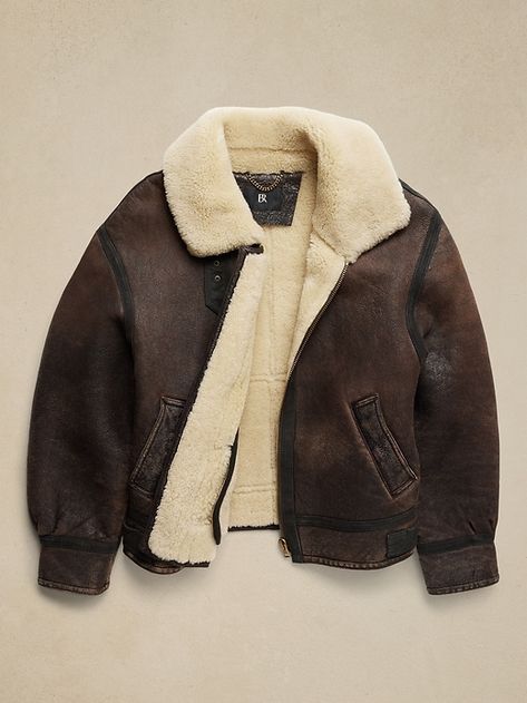 Aviator Outfit Aesthetic, Mens Aviator Jacket, Cool Winter Jackets, Aviator Jacket Men, Brown Aviator Jacket, Aviator Jacket Outfit, Aesthetic Jacket, Leather Fur Jacket, Leather Shearling Jacket