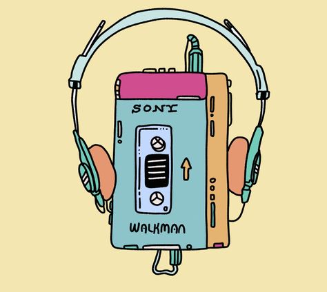 Old sony walkman player illustrated and with animation Walkman Drawing, Walkman Illustration, Animated Illustration, Sony Walkman, Cartoon Animation Drawing, Animated Movies, Art Videos, Created By, Clip Art