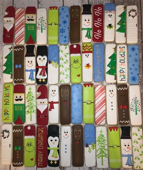 Cookie Sticks Decorated, Christmas Cookie Sticks, Stick Cookies, Royal Icing Christmas Cookies, Cookie Decorating Icing, Christmas Sugar Cookies Decorated, Cookie Sticks, Jenga Blocks, Sugar Cookie Royal Icing