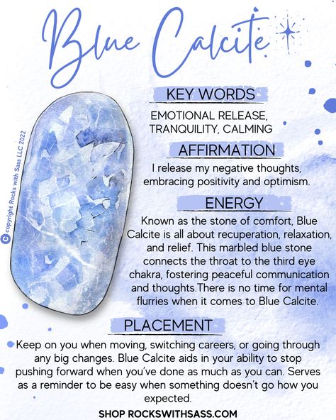 Blue Calcite Properties, Blue Chalcedony Meaning, Blue Calcite Crystal Meaning, Blue Aventurine Meaning, Blue Quartz Meaning, Blue Calcite Crystal, Blue Crystals Stones, Crystal Healing Chart, Emotional Release