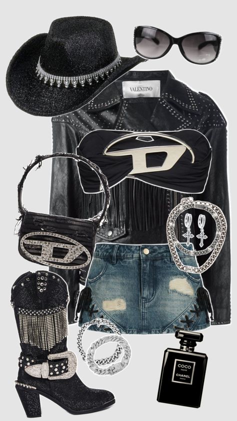 Outfit Inspo! #outfitinspo #outfit #outfitideas #style #fashion #fashioninspo #tyla #celebrity #concert #festival #western #country #cowgirl #aesthetic #sporty #y2k #y2kaesthetic #cute #baddie #summer #black #blackaesthetic #diesel #trendy #fyp Sporty Y2k, Country Outfit, Country Cowgirl, Cowgirl Aesthetic, Concert Festival, Summer Black, Concert, Outfit Inspo