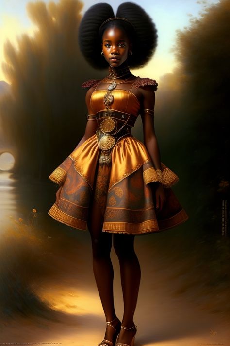 Lexica - Afro girl, realistic detailed, beautiful gorgeous, steampunk dress, proportional body, art by Jean-Baptiste Camille Corot Steampunk Black Woman, African Steampunk, Afro Steampunk, Steampunk Fantasy, Black Future, Steampunk Dress, Afrocentric Art, Afro Girl, Journal Cover