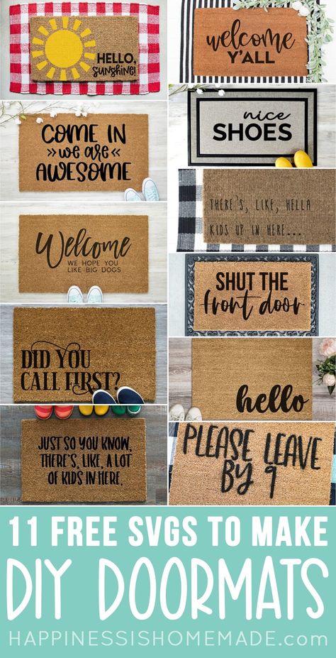 Make your own quick & easy DIY Doormat with your Cricut machine and these 11 free SVG files! Cricut Free Svg Files, Dog Doormat, Diy Doormat, Freezer Paper Stenciling, Door Mat Diy, How To Make Glitter, Laser Design, Make Your Own Shirt, Maker Project