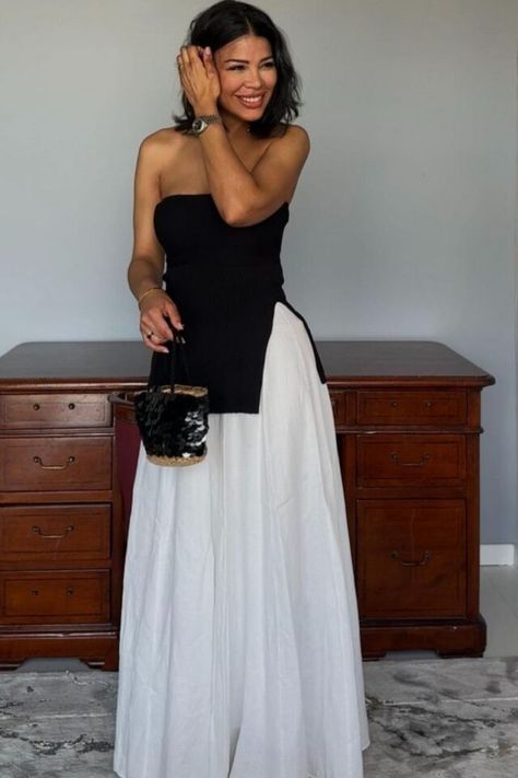 22 Effortlessly Chic White Maxi Skirt Outfits Ideas - London Kensington Guide Off Shoulder Top And Skirt Outfit, Black Layered Skirt Outfit, Summer Outfits Skirts Long, Beige Maxi Skirt Outfit, Chic Outfits Dress To Impress, Wedding Outfits For Guest, Graduation Guest Outfit Ideas, Maxi Skirts Outfit, White Skirt Outfit Ideas