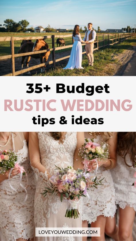 A rustic wedding doesn’t have to cost a fortune! We’re here to help with 35+ cheap rustic wedding ideas. Whether you're dreaming of a cheap barn wedding, backyard wedding, or a rustic chic celebration, you’ll find budget-friendly tips on décor, dresses, centerpieces, and more. Check out the best DIY and budget-friendly ideas for your rustic fall wedding. Rustic Fall Wedding Dresses, Wedding On A Farm Ideas, Cheap Boho Wedding Decor, Wedding Theme Ideas Rustic, June Rustic Wedding, Rustic Country Wedding Ideas Decoration, Summer Wedding On A Budget, Diy Country Wedding Ideas, Barn Proposal Ideas