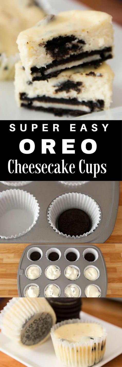 Mini Oreo Cheesecake Cupcakes – So delicious and super easy to make with only 6 simple ingredients: oreo, cream cheese, sugar, sour cream, eggs, vanilla. There’s a yummy oreo crust at the bottom. The perfect quick and easy dessert recipe. Video recipe. | tipbuzz.com Oreo Cheesecake Cups, Oreo Cheesecake Cupcakes, Cupcake Receptek, Oreo Cream Cheese, Mini Oreo Cheesecake, Cream Eggs, Weight Watcher Desserts, Dessert Oreo, Coconut Dessert