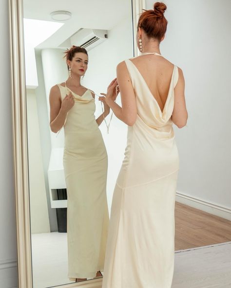 Let’s hear it for the back of the dress - Ofelia dress Cowl Back Wedding Dress, Cowl Neck Wedding Dress, High Neck White Dress, Satin Cowl Neck Dress, Cowl Back Dress, Slip Wedding Dress, White Silk Dress, White Slip Dress, Cowl Dress