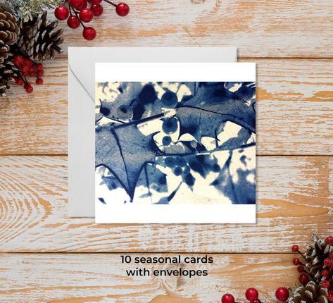 Holly branches! Looking for Birthday or Greeting cards made by artists in alternative photographic processes? Send this card to friends and family! See our cards on the link! Cyanotype Print, Holly Christmas, Christmas Greeting Card, Eco Friendly Paper, Christmas Greeting, Christmas Holly, Printed Envelopes, Christmas Watercolor, Xmas Cards