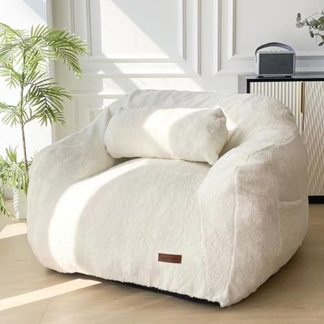 MAXYOYO Giant Bean Bag Chair with Pillow,Fuzzy Fabric Fluffy and Comfy Bean Bag Sofa Large Bean Bag Chair Adult Size with Filler for Reading, Gaming，Beige Comfy Bean Bag, Large Bean Bag Chair, Fluffy Chair, Giant Bean Bag, Large Bean Bag Chairs, Giant Bean Bag Chair, Bean Bag Couch, Fuzzy Fabric, Large Bean Bags