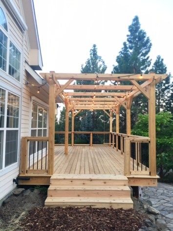 Diy Backyard Deck, Deck Pergola, Gazebo On Deck, Deck Makeover, Cedar Deck, Backyard Views, Pergola Swing, Patio Deck Designs, Mobile Home Porch