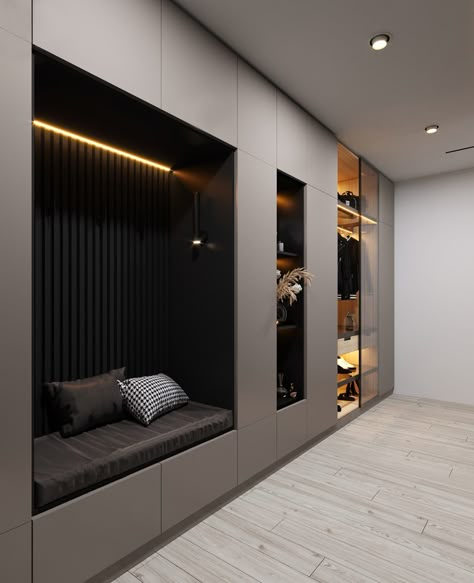 。 Appartement Design, Bedroom Closet Design, Foyer Design, Wardrobe Design Bedroom, غرفة ملابس, Home Entrance Decor, Bedroom Furniture Design, Modern Bedroom Design, Home Room Design