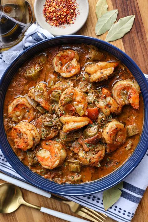 Smothered Okra, Okra Stew, Okra Recipe, Seafood Dish Recipes, Recipe Shrimp, Okra Recipes, Shrimp And Vegetables, Shrimp Recipes For Dinner, Gumbo Recipe