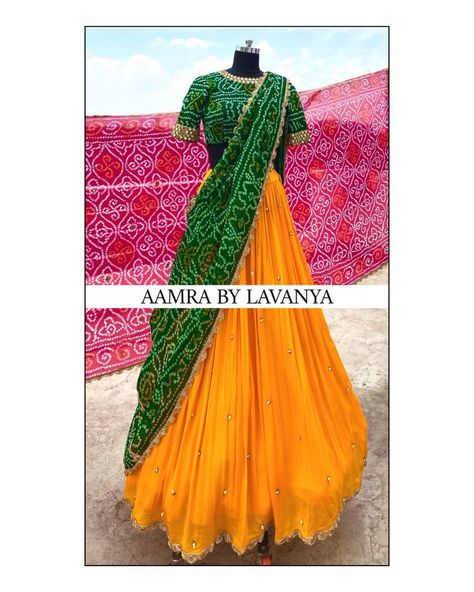 Bandhej Blouse Designs, Langa Voni, Long Blouse Designs, Designer Bridal Lehenga Choli, Lehenga Saree Design, Simple Lehenga, Half Saree Lehenga, Long Gown Design, Wedding Lehenga Designs