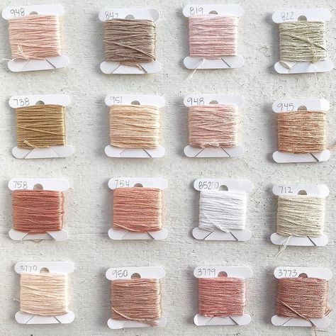 We adore this neutral colour palette of DMC embroidery floss. Photo via @madebyhaileyjane Embroidery Floss Palette, Embroidery Colour Palette, Embroidery Thread Palette, Dmc Color Palette Embroidery, Dmc Colour Palettes, Dmc Thread Color Palettes, Colour Combination Palette, Dmc Embroidery Floss Color Palettes, Embroidery Palette