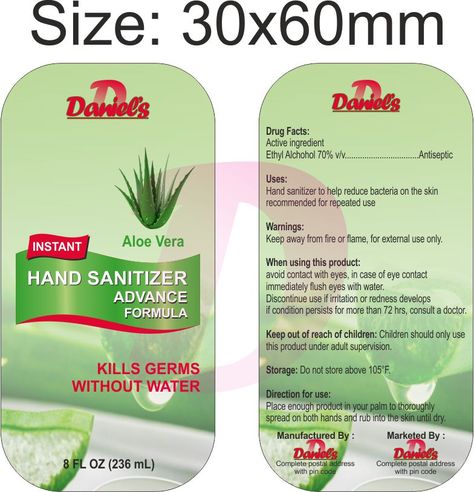 Medicine Label, Transparent Bottle, Medicine Packaging, Label Templates, Packaging Box, Hand Sanitizer, Active Ingredient, Aloe Vera, Medicine