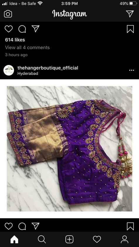 Violet Colour Blouse, Blouse Maggam Work Designs, Paithani Blouse Design, Exclusive Blouse Designs, Paithani Blouse, Green Blouse Designs, Violet Colour, Magam Work, Blouse Maggam Work