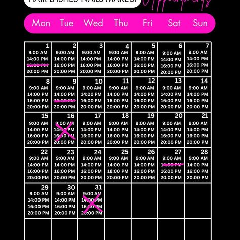 Acuity Scheduling Monthly Availability Weekly Calendar for your Instagram Story or post. 🦋 Saves Time 😎 Boosts Sales 🩷 Looks Cute! Available Monthly Booking Time Slots very easy to edit in Cavna. Social Media Post Template for hair stylists, lash tech, nails tech, and anyone else in the beauty industry who needs a cute calendar for their IG story!🩷 https://7cf5d5-65.myshopify.com/products/acuity-scheduling-design-july-availability-calendar-instagram-story-monthly-available-booking-time-sl... Tech Nails, Booking Calendar, Nails Tech, Scheduling Template, Wellness Industry, Cute Calendar, Social Media Post Template, Lash Tech, Weekly Calendar