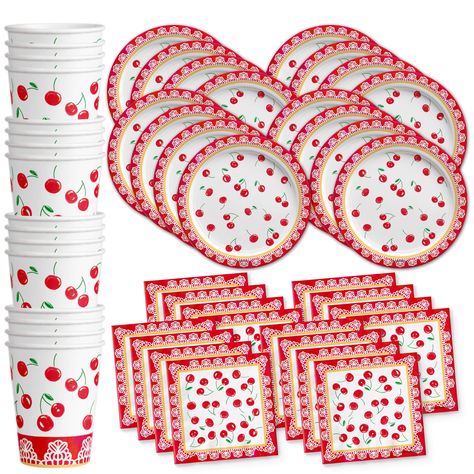 PRICES MAY VARY. New 9" Plates PREMIUM DESIGN - Our Cherry Themed Party Supplies are suitable for girl’s and boy’s birthday parties, holiday celebrations with your family and friends, special events or for just fun-filled daily meals, snacks, and desserts with picnics and cookouts. Shrieks of joy will be your reward when you use these fun and unique party tableware sets. Outdoor Baby Birthday, Cherry Birthday Party, Top Baby Shower Themes, Cherry Birthday, Tutti Frutti Birthday Party, Block Birthday Party, Dance Party Birthday, Fishing Birthday Party, Holiday Party Themes