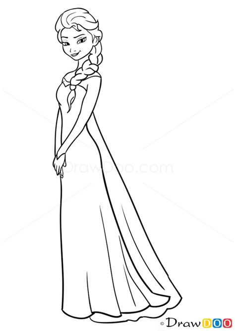 Easy Cartoon Drawings Disney Princesses, How To Draw Anna Frozen, How To Draw Elsa And Anna, How To Draw Elsa Easy, Frozen Drawings Sketches, Frozen Characters Drawings, Elsa Cartoon Drawing, Elsa Drawing Sketches, Easy Elsa Drawing