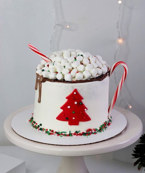 Hot chocolate mug cake. Hot chocolate cake. Christmas themed cake Hot Chocolate Cake Design, Hot Chocolate Birthday Cake, Chocolate Cake Christmas, Hot Cocoa Cake, Hot Chocolate Mug Cake, Chocolate Christmas Cake, Hot Chocolate Cake, Coffe Mug Cake, Winter Cakes