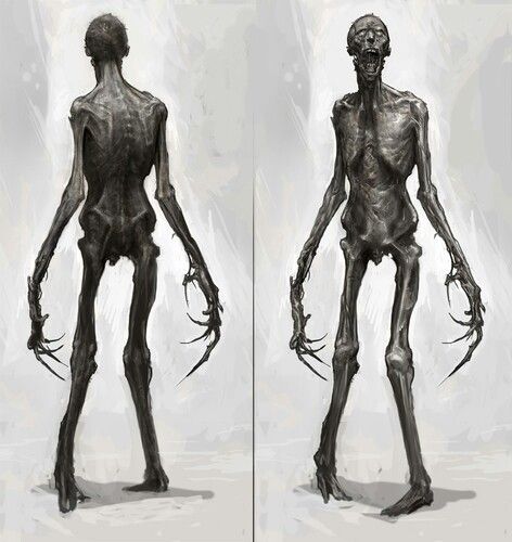 This guy has a great elongated  gaunt frame, and creepy fingers. Monster Ideas, Drawing Manga, Dark Creatures, Zombie Art, Horror Monsters, Dead Space, Halloween Outdoor, 다크 판타지, Monster Concept Art