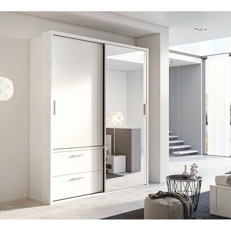 Ebern Designs Gulbahar 2 Door Sliding Wardrobe | Wayfair.co.uk Wardrobe With Drawers, Double Bed With Storage, Armoire Dressing, Sliding Door Wardrobe, Double Wardrobe, Sliding Wardrobe Doors, Wardrobe Solutions, Wardrobe Drawers, Mirrored Wardrobe