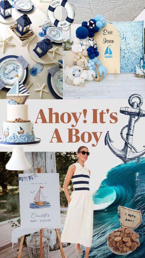 Sailor Baby Shower Theme, Nautical Baby Shower Boy, Sailor Baby Showers, Sailor Baby, Ahoy Its A Boy, Vintage Baby Shower, Baby Shower Decorations For Boys, Boy Baby Shower Themes, Nautical Baby Shower