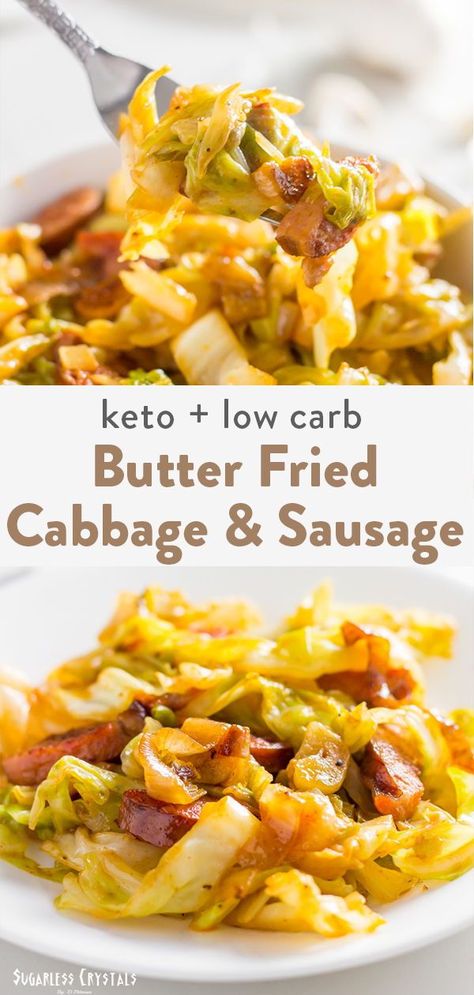 Southern Style Cabbage, Fried Cabbage And Sausage, Skillet Cabbage, Fried Cabbage With Sausage, Keto Sausage, Cabbage And Sausage, Sausage Dishes, Sausage Recipe, Cooked Cabbage