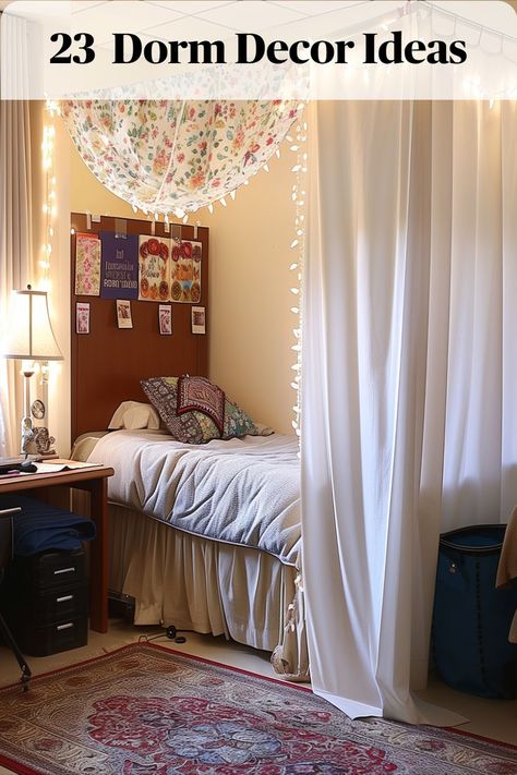 Create visual interest and define separate areas in your dorm room with a DIY room divider screen. Use folding panels or a tension rod with curtains to customize your space. Shared Dorm Room, Dorm Room Privacy, Dorm Decor Ideas, Personal Space, Dorm Decor, Dorm Decorations, Dorm Room, Decor Ideas, Sense