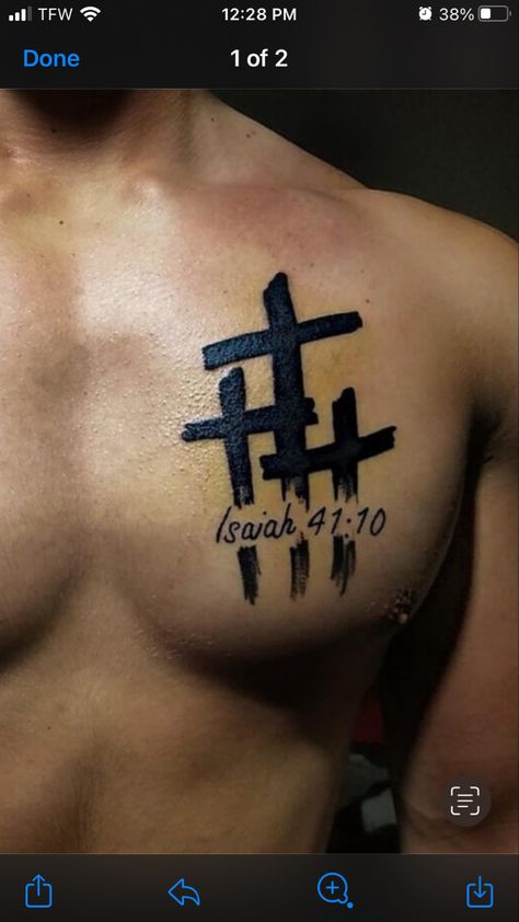 Christian Peck Tattoos For Men, Men’s Cross Chest Tattoos, Chest Tattoo Men Ideas Cross, Cross Leg Tattoo Men, Chest Tattoo Men Cross, Small Chest Tattoo Men Ideas, Cross Bible Verse Tattoo, Christian Tattoos For Men Chest, Cross Tattoos For Men On Chest