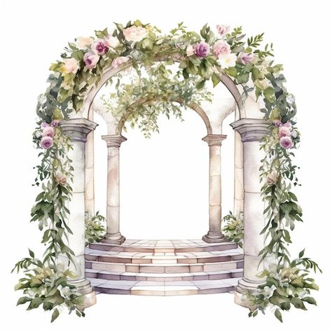 Floral Arch Illustration, Background Wedding Design, Wedding Production, Wedding Watercolor Painting, Arch With Flowers, Digital Wedding Card, 1000 Wedding, Wedding Cards Images, Arch Art