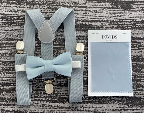 Dusty Blue Bow Tie, Groomsmen Outfit, Ring Bearer Boy, Dusty Gray, Grey Suspenders, Pocket Square Wedding, Groomsmen Outfits, Bearer Outfit, Bowtie And Suspenders