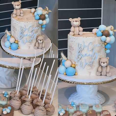 We can 🐻BEARLY🐻 wait!!! Absolutely love this theme! I am so fortunate to be able to create these memories, from baby shower to birthdays! Year after year. Thank you guys so much for the continued trust and loyalty. I love you guys 🥹 Cake drum • @cakebonofficial Food gel • @colour.mill Smoother • @sweet_escape001 Fondant • @wiltoncakes Chocolate • @ghirardelli Everything else! • @heb . . . . . #cake #sanantonio #sanantoniosmallbusiness #sanantoniocakes #sanantonioeats #sanantonioeven... I Can Bearly Wait Cake, We Can Barely Wait Cake Ideas, We Can Bearly Wait Food Ideas, Baby Shower Cake Bear Theme, We Can Barely Wait Cake, Bear Themed Baby Shower Cake, We Can Bearly Wait Baby Shower Cake, Baby Boy Baby Shower Ideas Theme, Can Bearly Wait Baby Shower Ideas