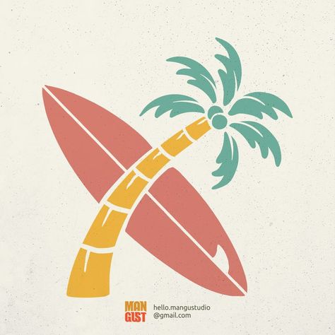 Summer Surf Club is a vintage illustration that is suitable for apparel or merchandise about summer, vacation, holiday, travel, beach, tropical, surfing, camping, palm trees, paradise, surfboard, coconut trees, island. Surf Design Graphic, Deco Surf, Surf Room, Surf Logo, Vintage Surfboards, Beach Logo, Palm Island, Surf Club, Coconut Trees