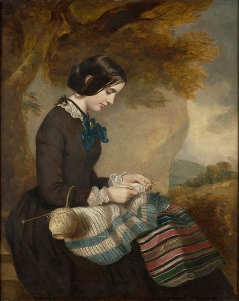 In the Swan's Shadow: Mary Isabella Grant, Knitting a Shawl, c.1850-55 Women Sewing, Viktor Frankl, Knit Art, Art Portraits, Painting Portrait, Knitted Wit, Pics Art, Inspirational Pictures, Sewing Notions