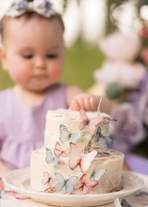 Florals, Butterflies, and Purple Themed Cake Smash for an adorable baby girl's first birthday Purple Themed Cake, Third Birthday Cake, Baby Girl Cake Smash, Elena Birthday Party, Smash Cake First Birthday, Themed Cake Smash, Butterfly 1st Birthday, Girl Cake Smash, Baby Girl Cake