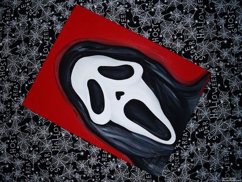 Red Horror, Halloween Canvas Paintings, Halloween Canvas Art, Scream Ghostface, Panel Painting, Trippy Painting, Simple Canvas Paintings, Cute Canvas Paintings, Easy Canvas Art