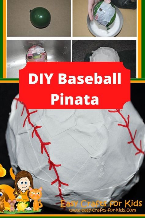 Baseball Crafts For Kids, Baseball Pinata, Contact Paper Crafts, Homemade Pinata, Baseball Crafts, Fun Summer Crafts, Tissue Paper Crafts, Construction Paper Crafts, Piñata Ideas